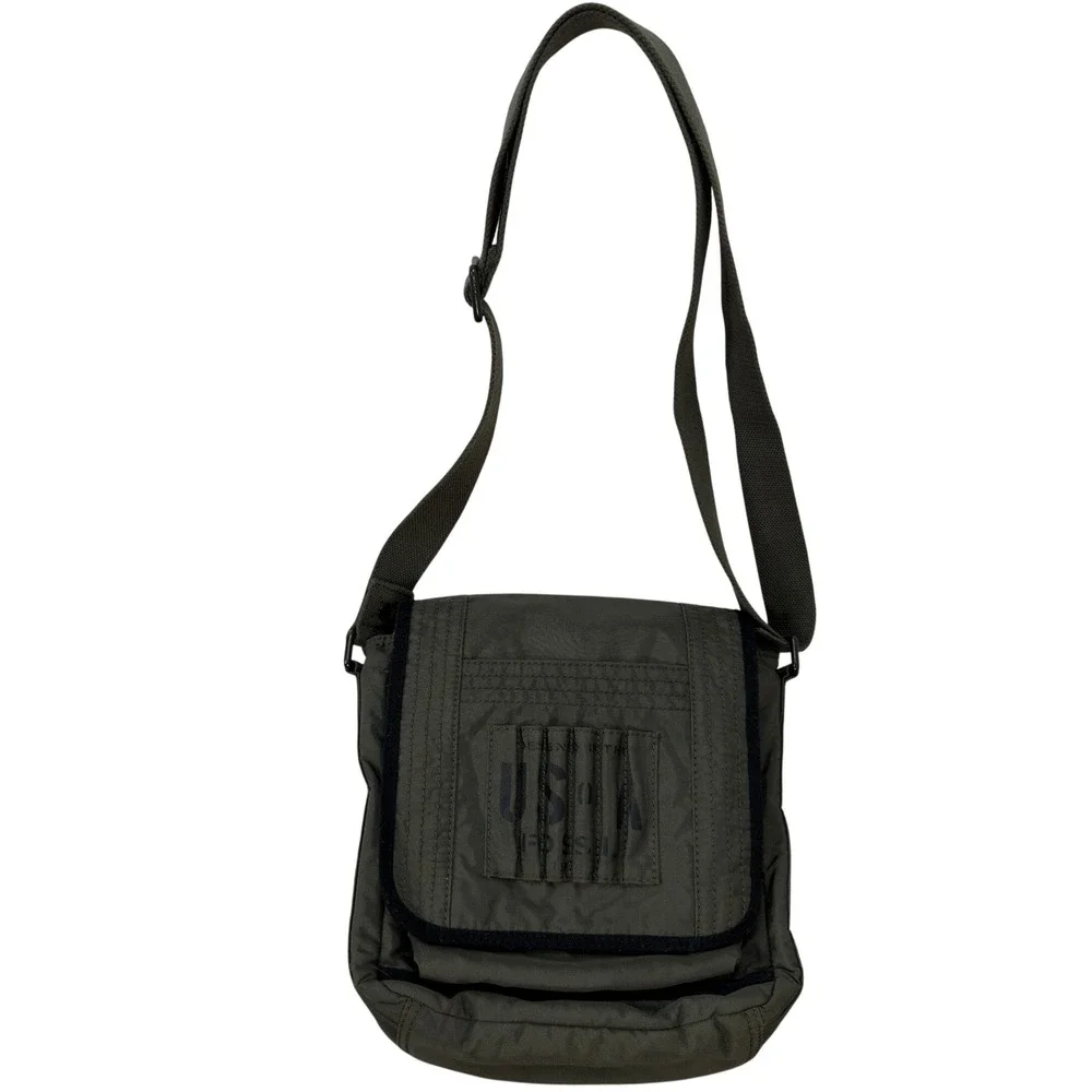 Vintage Fossil Messenger Bag Green Canvas Techwear Utility Crossbody
